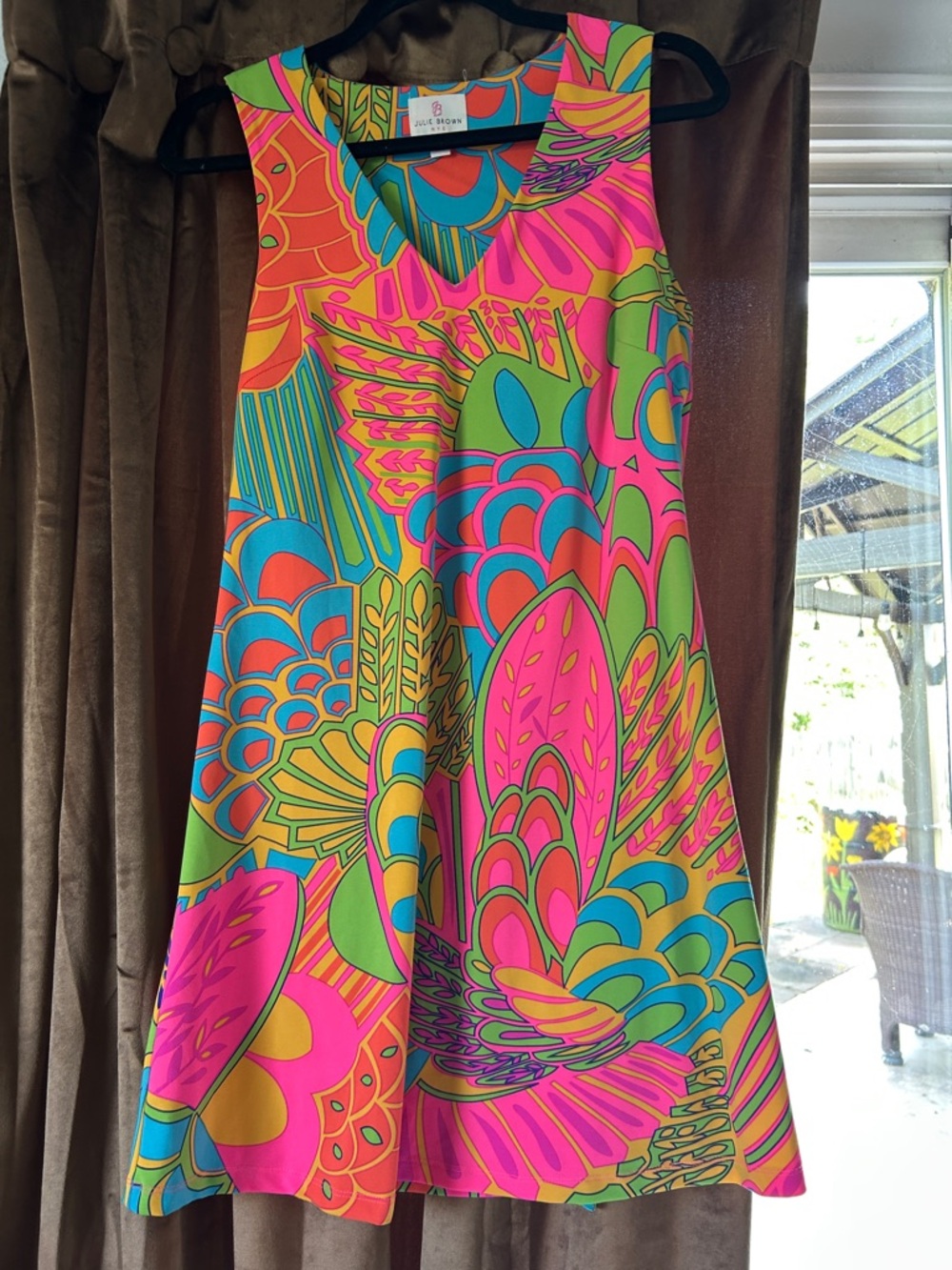 Trina Turk Neon Floral Psychedelic Sleeveless A-Line Dress